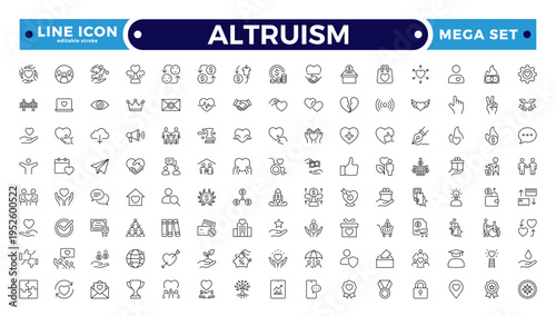Altruism outline Icon Set. Charity, Donation, Kindness, Community Support, and Humanitarian Line Vector Icons. Editable stroke outline icon.
