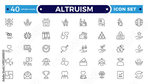 Altruism outline Icon Set. Charity, Donation, Kindness, Community Support, and Humanitarian Line Vector Icons. Editable stroke outline icon.
