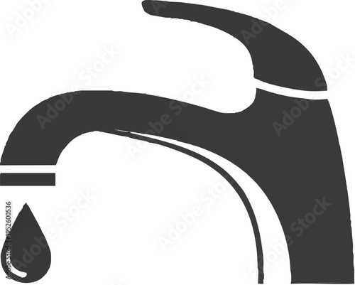Modern Faucet with Dripping Water Drop Icon.