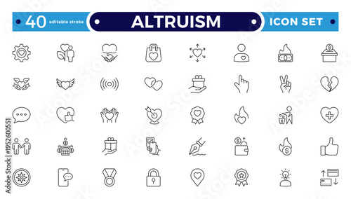 Altruism outline Icon Set. Charity, Donation, Kindness, Community Support, and Humanitarian Line Vector Icons. Editable stroke outline icon.
