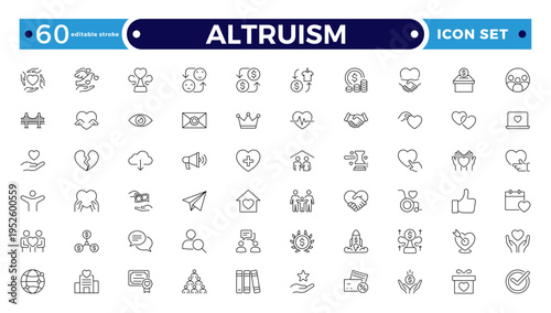 Altruism outline Icon Set. Charity, Donation, Kindness, Community Support, and Humanitarian Line Vector Icons. Editable stroke outline icon.
