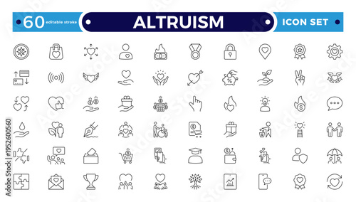 Altruism outline Icon Set. Charity, Donation, Kindness, Community Support, and Humanitarian Line Vector Icons. Editable stroke outline icon.
