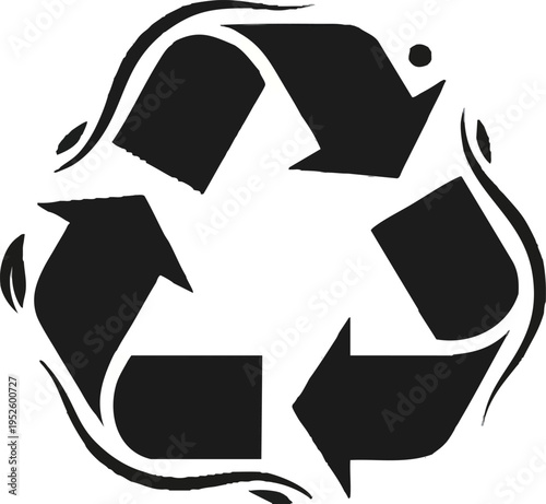 Recycle symbol with decorative elements representing environmental sustainability and ecofriendly practices.