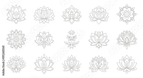 Elegant Vector Lotus Flower and Mandala Icon Set for Spiritual Design and Meditation Themes