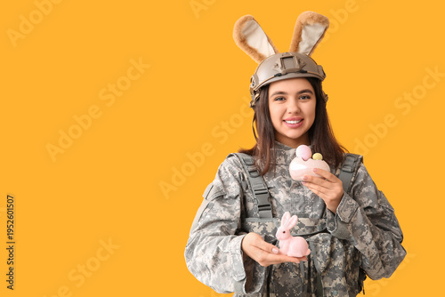 Female soldier in bunny ear...