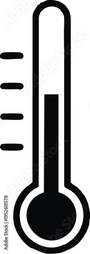 Simple black and white thermometer icon showing moderate temperature.