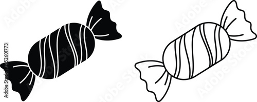 Wrapped Candy Icon Set Solid and Outline Vector Vector