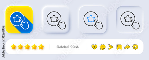 Loyalty star line icon. Neumorphic, Flat shadow, 3d buttons. Bonus points. Discount program symbol. Line loyalty star icon. Social media icons. Vector