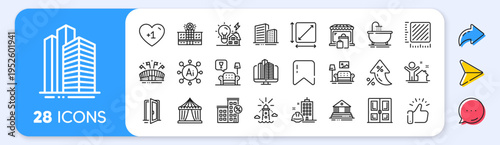 Sports arena, Square meter and Enterprise line icons. Interest rate, AI generate, Inflation icons. Pack of Open door, Buildings, Skyscraper buildings icon. Vector