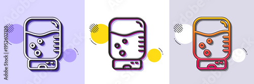 Water cooler bottle line icon. Halftone dotted pattern. Gradient icon with grain shadow. Still aqua drink sign. Liquid symbol. Line water cooler icon. Various designs. Vector