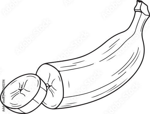 Sliced Banana Fruit Outline Isolated on White Background Healthy Food