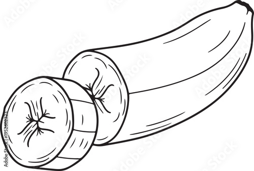 Sliced Banana Hand Drawn Sketch Isolated on White Background Healthy Food Ingredient