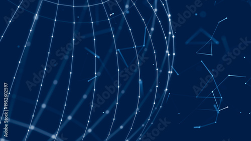 Abstract 3D illustration with cells of viruses, bacteria on dark background. Background with dots and lines. 3D