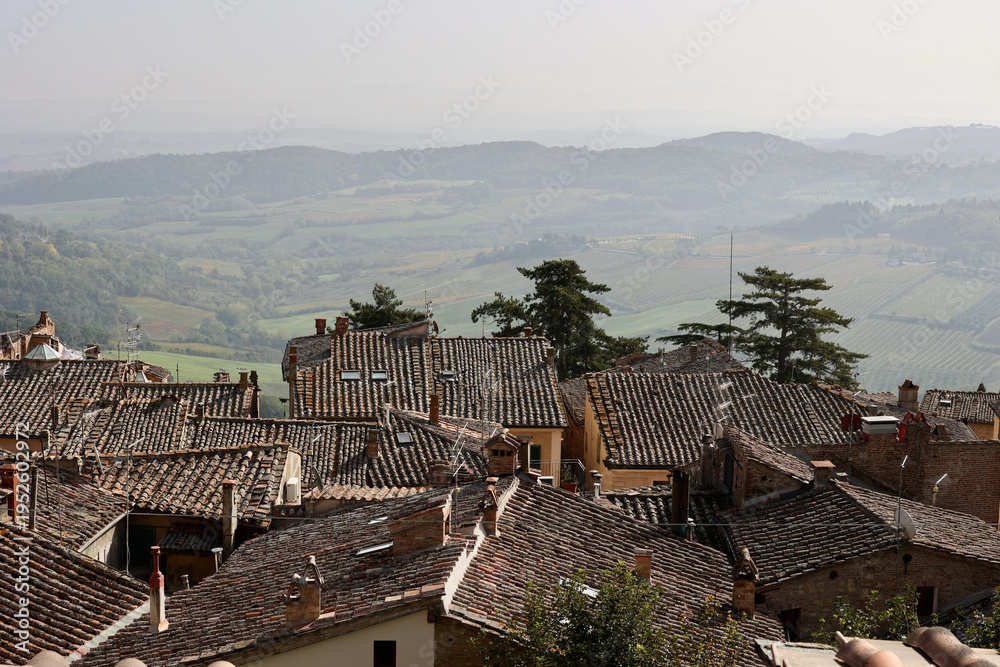 Fototapeta premium Autumn Rooftops and Hills of Montepulciano, Tuscany, Italy