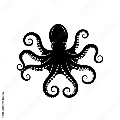 Black octopus with curled tentacles silhouette.