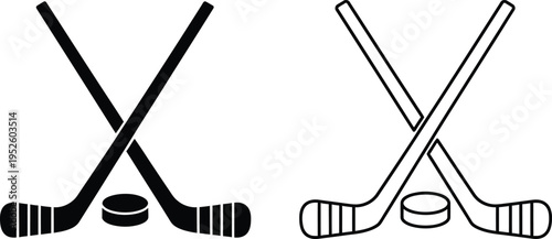 Crossed Hockey Sticks and Puck Icon Vector Set Vector