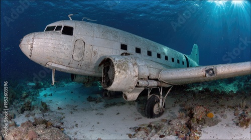 Wallpaper Mural Underwater airplane wreck with coral and aquatic environment details Torontodigital.ca