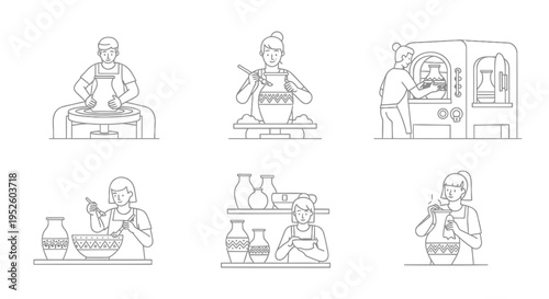 Set of 6 pottery making icons vector