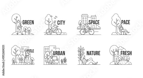 Set of 8 eco-friendly city icons vector