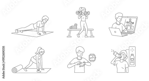 Set of 6 fitness and wellness icons vector