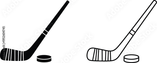 Ice Hockey Stick and Puck Icon Set Vector