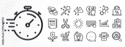 Chemical formula, Augmented reality and Vaccine protection line icons for web app. Glare of light effect. Message icon. Pack of Fake news, Internet, Eco power pictogram icons. Vector