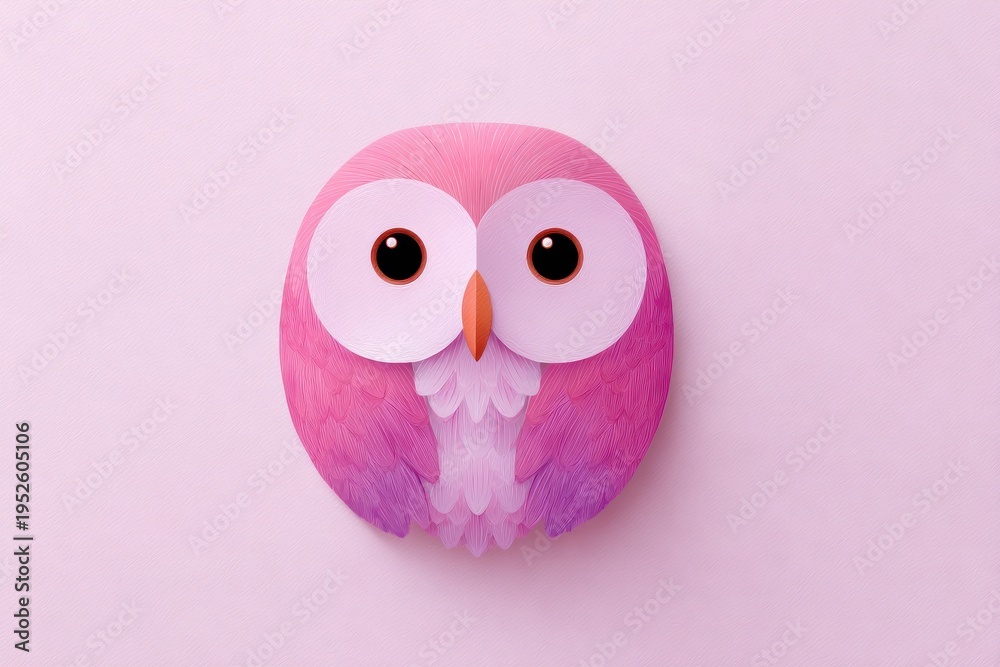 Obraz premium Stylized Pink Owl Head with Soft Gradients and Rounded Shapes on Clean White Backdrop