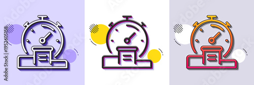Timer line icon. Halftone dotted pattern. Gradient icon with grain shadow. Stopwatch time results sign. Podium with countdown clock symbol. Line timer icon. Various designs. Vector