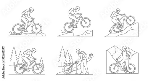 Set of 6 mountain bike icons vector