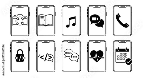 mobile application icons on smartphone screens representing diverse digital services and software development concepts.