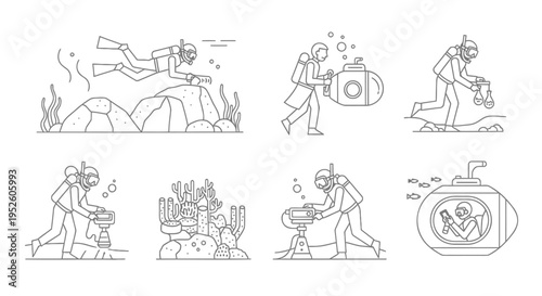 Set of 6 scuba diving icons vector