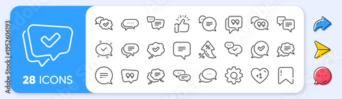 Chat and quote line icons. Interest rate, AI generate, Inflation icons. Approved, Checkmark box and Social media message. Chat speech bubble, Tick or check mark, Comment quote icons. Vector