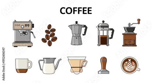 Coffee maker and coffee related items.