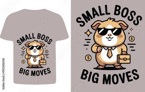 Graphic tee featuring a hamster wearing sunglasses and business attire