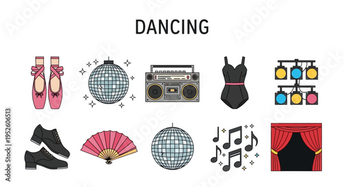 Dancing illustration with disco elements.