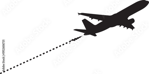 Vector airplane silhouette with contrails isolated on Transparent Background