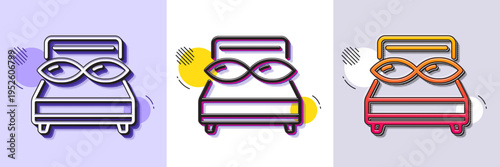 Bed pillows line icon. Halftone dotted pattern. Gradient icon with grain shadow. Night sleep rest sign. Comfort bedtime symbol. Line pillows icon. Various designs. Vector