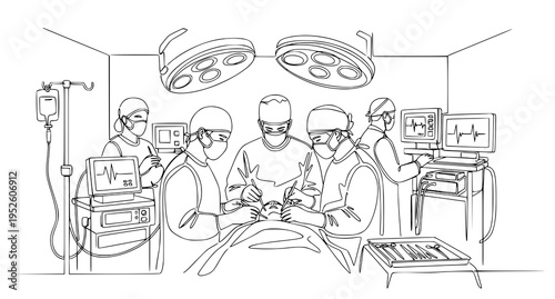 A medical team performs surgery in a modern operating room with precision and care
