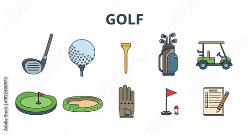 Obraz na plátně Golf sport equipment and accessories icons.