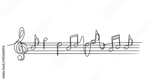A minimalist vector graphic of musical notes on a staff