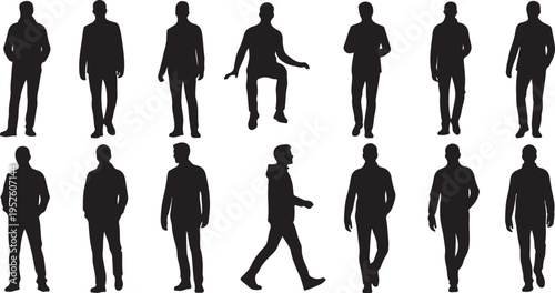 Collection of various black male silhouettes in different poses
