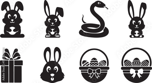 Set of 7 Easter icons vector isolated on Transparent Background