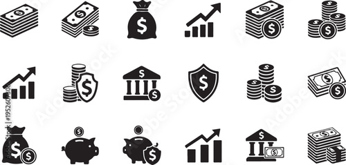 Set of 20 finance icons vector isolated on Transparent Background