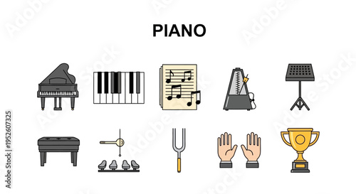 Piano Music Instruments Icons Set.