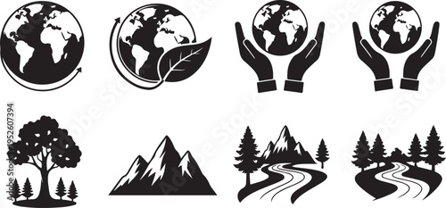 Set of 9 eco icons vector isolated on Transparent Background