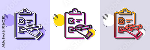 Checklist line icon. Halftone dotted pattern. Gradient icon with grain shadow. Clipboard document sign. Questioning survey symbol. Line checklist icon. Various designs. Vector