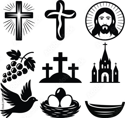 Collection of classic christian religious symbols and iconography