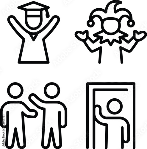 Four icons representing education, innovation, teamwork, and mentorship