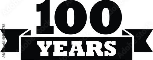 One hundred years of significant celebration and achievement displayed with bold black numbering and an elegant ribbon banner