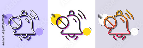 Mute sound line icon. Halftone dotted pattern. Gradient icon with grain shadow. Silence bell sign. Turn off music symbol. Line mute sound icon. Various designs. Vector